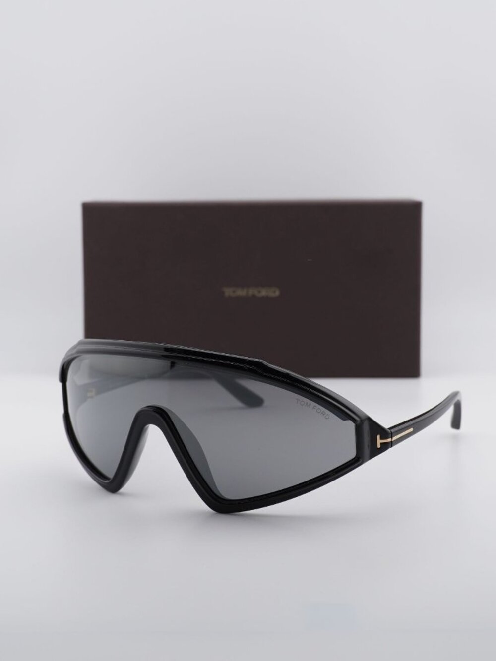 Tom Ford Lorna FT1121 01C Shield Sunglasses - Shiny Black / Smoke Mirror